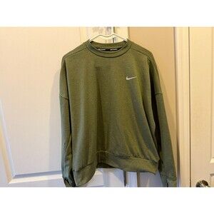 Nike Running-Womans Dri-Fit Crop Top Sweater/Sz.Medium/Olive Green/Thumb Holes